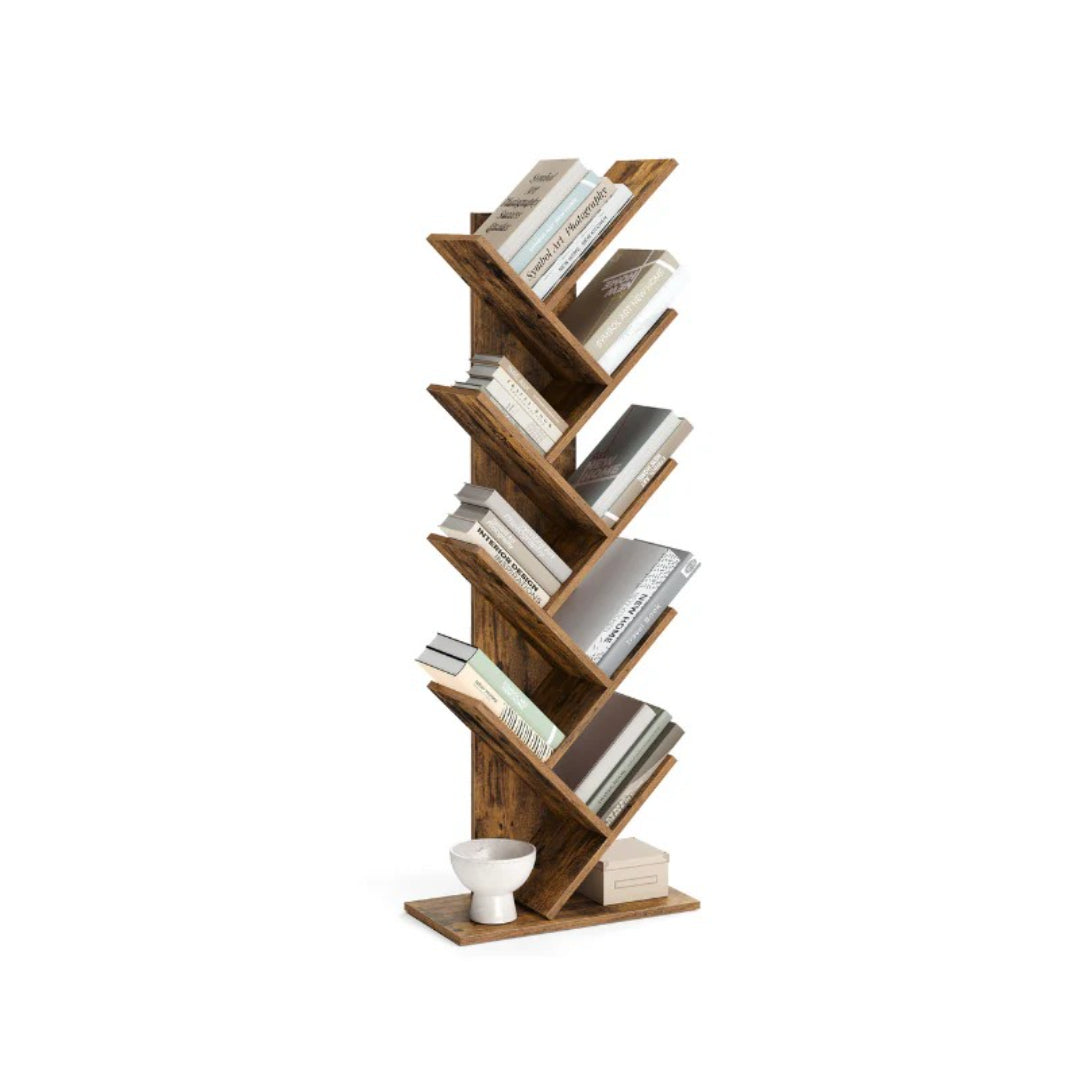 9 Tier Tree Bookshelf Space Saving Bookcase Storage Shelf