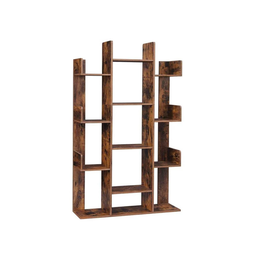 Tree Shaped Bookcase With 13 Storage Compartments, Space Saving Shelf