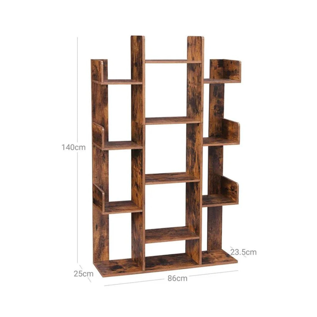 Tree Shaped Bookcase With 13 Storage Compartments, Space Saving Shelf