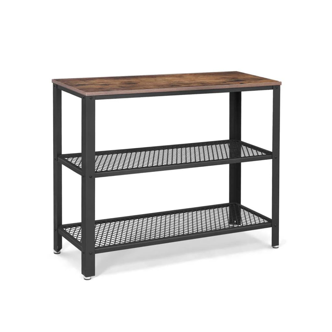 3-Tier Entryway Console Table with Mesh Shelves, Industrial Storage Shelf