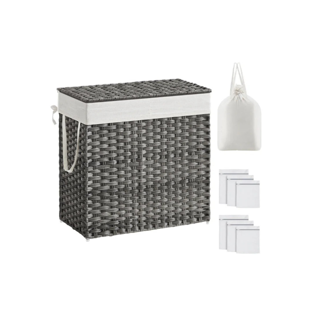 Laundry Hamper With Lid 34 Gallon 2 Section Rattan Basket