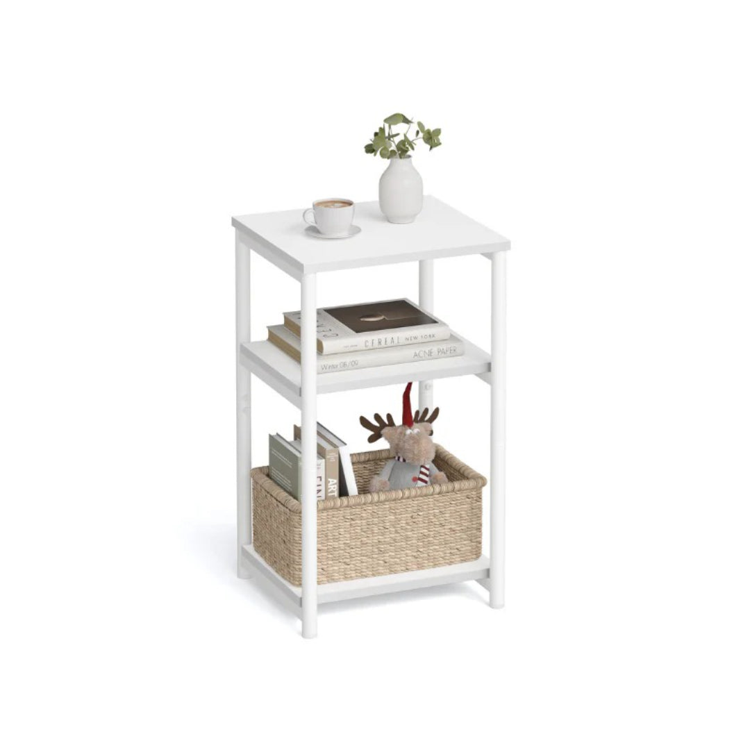 Small 3-Tier End Table with Open Storage, Industrial Side Table