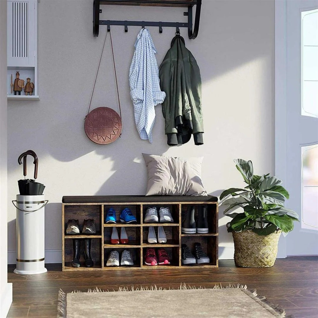 Shoe Storage Bench With Cushion, 9/10/12 Compartments Organizer