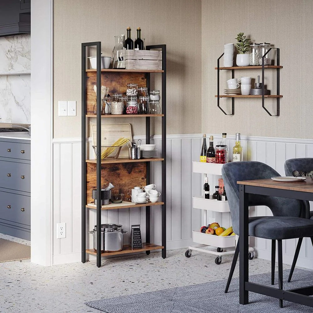 5 Tier Bookshelf With Steel Frame Industrial Bookcase