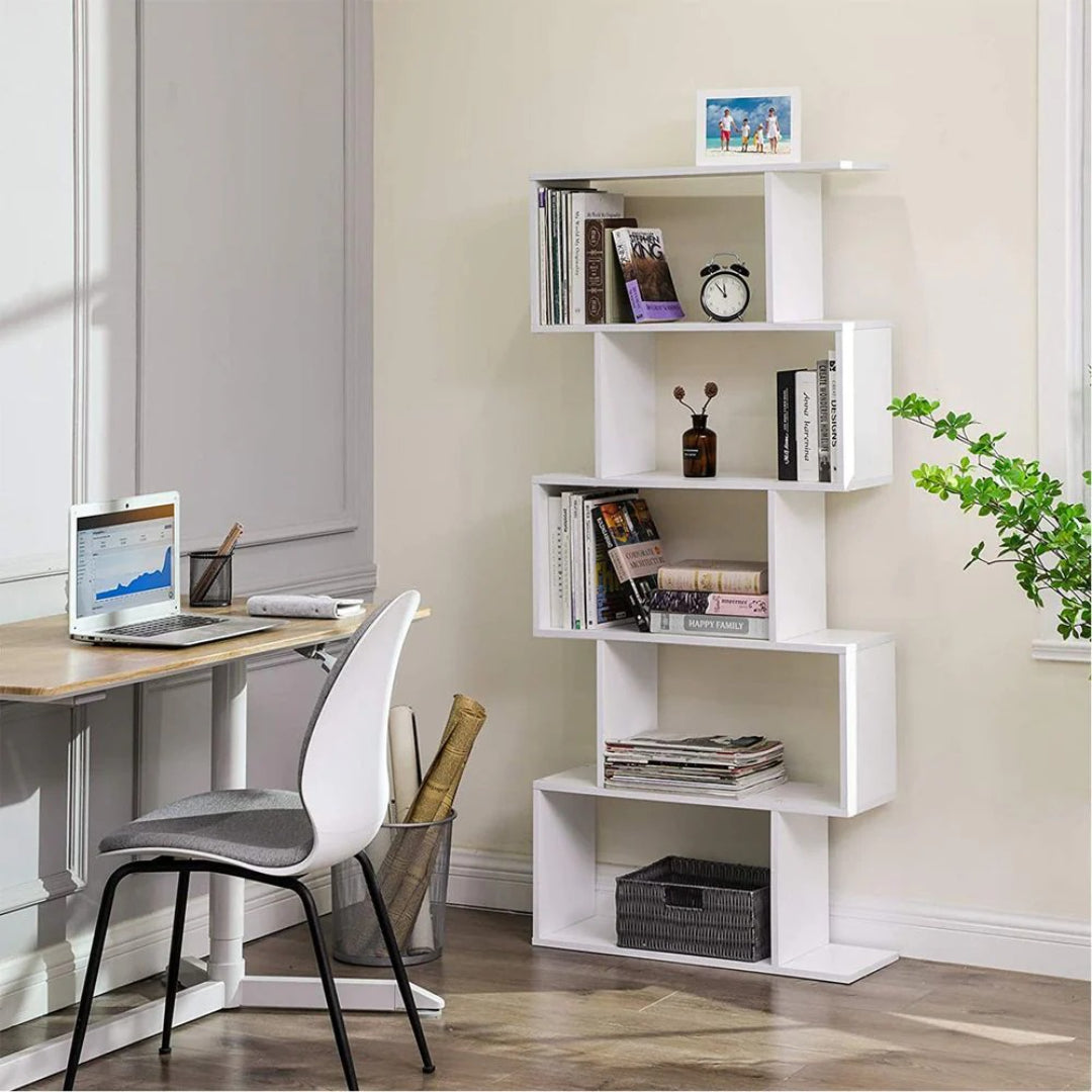 5 Tier Wooden Bookcase Storage Shelf Freestanding