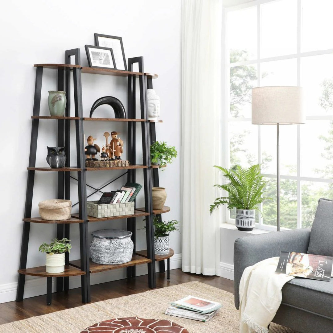 5 Tier Ladder Shelf With Steel Frame Storage Rack