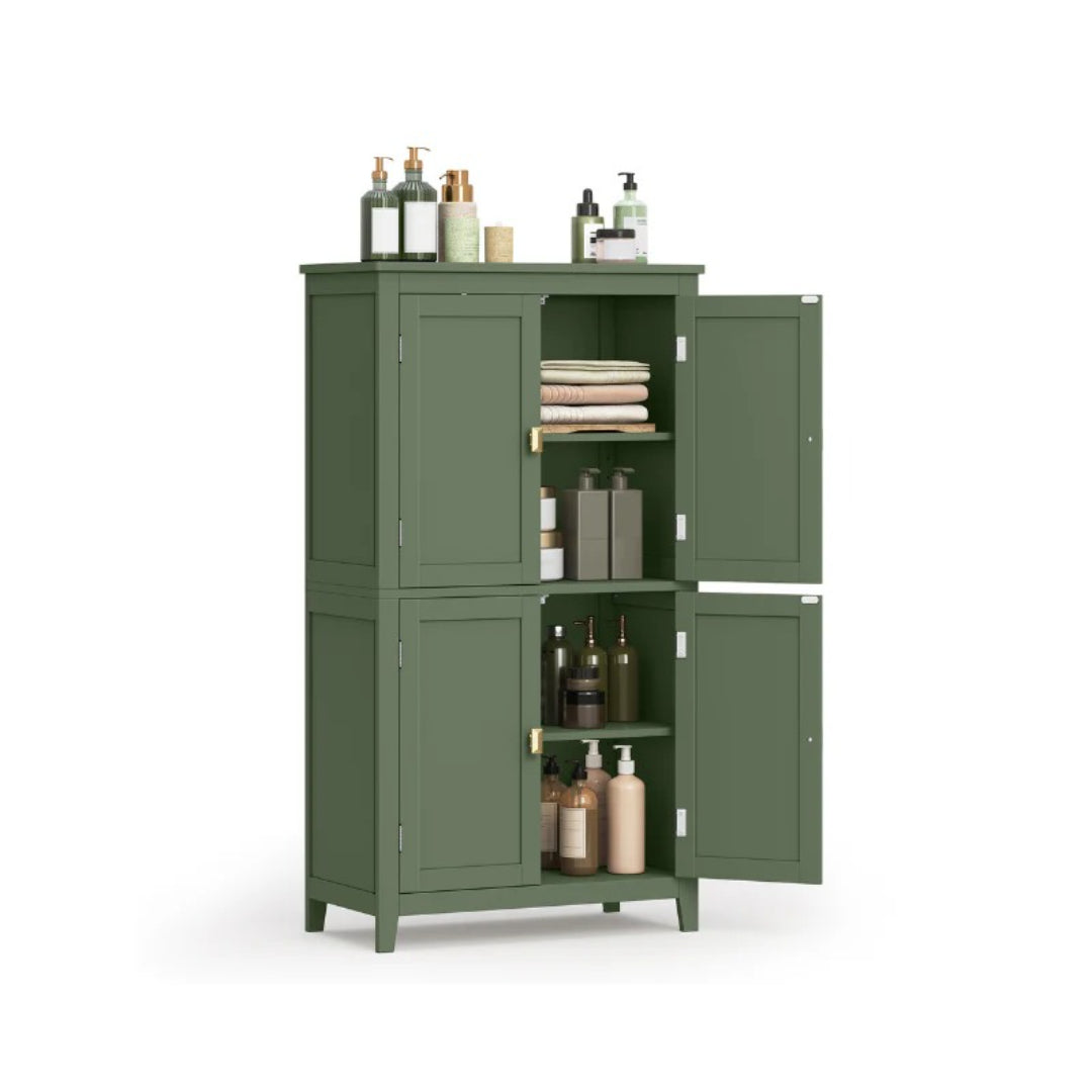 Bathroom Storage Cabinet Floor Cabinet 4 Doors Adjustable Shelves