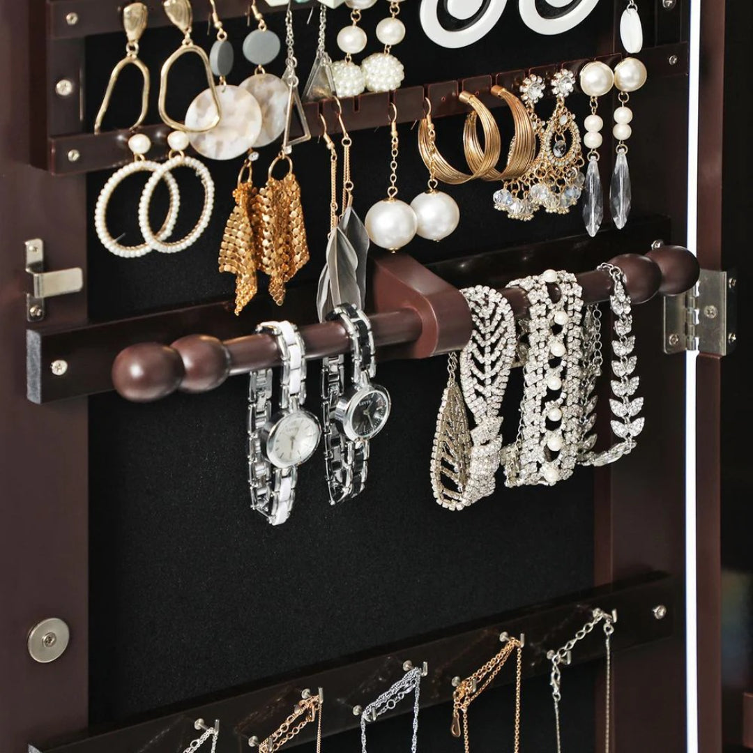 Wall Mounted Jewelry Armoire Cabinet With Mirror LED Lights