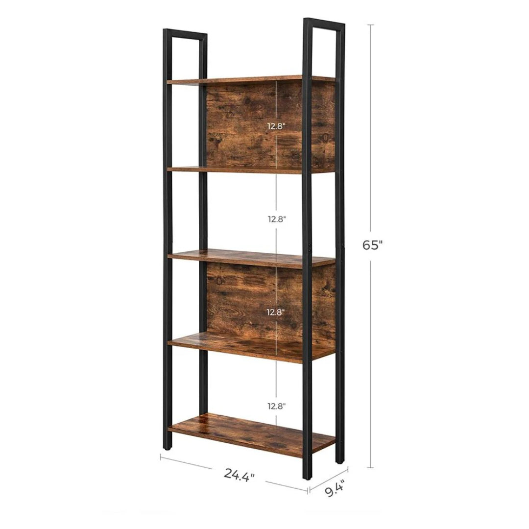 5 Tier Bookshelf With Steel Frame Industrial Bookcase