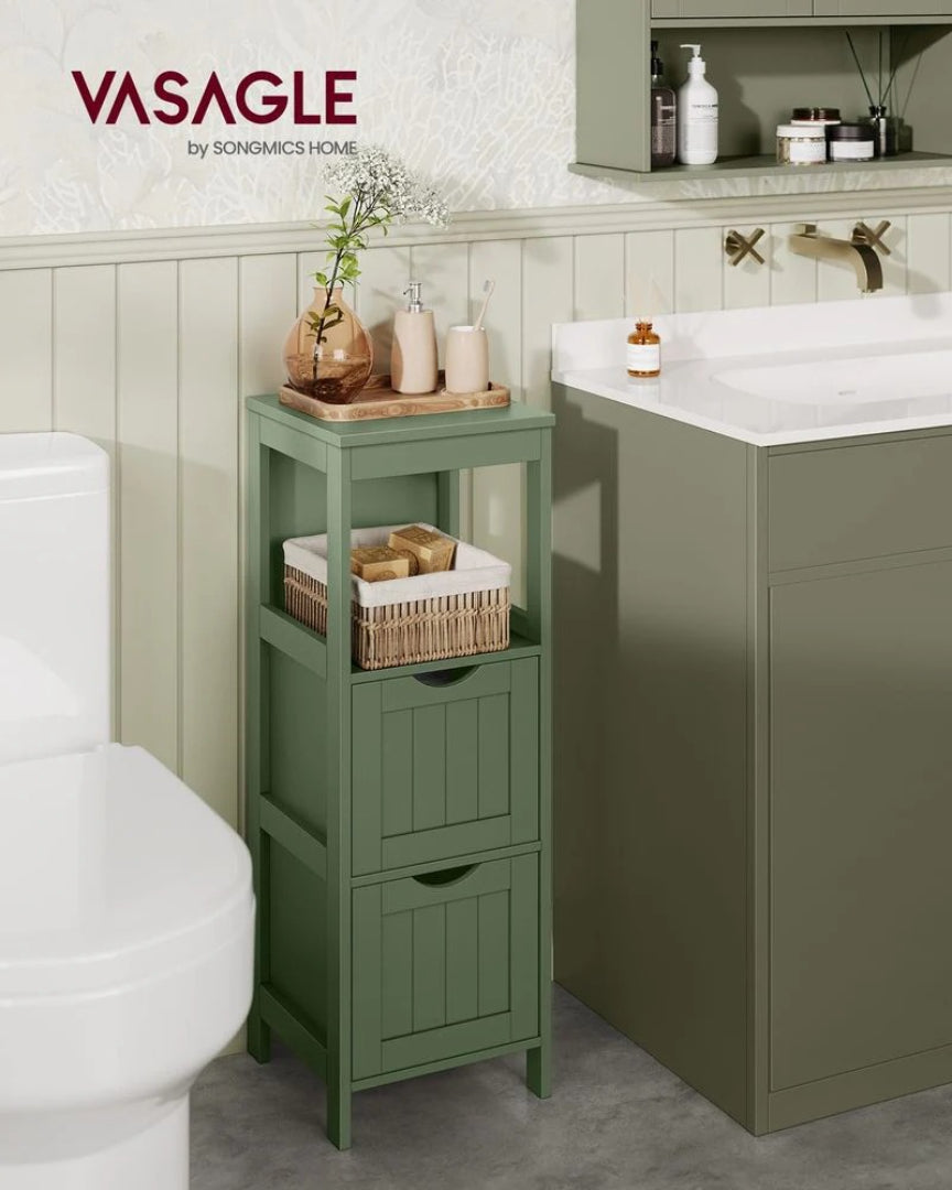 Bathroom Floor Cabinet With 2 Drawers Slim Storage 35in High