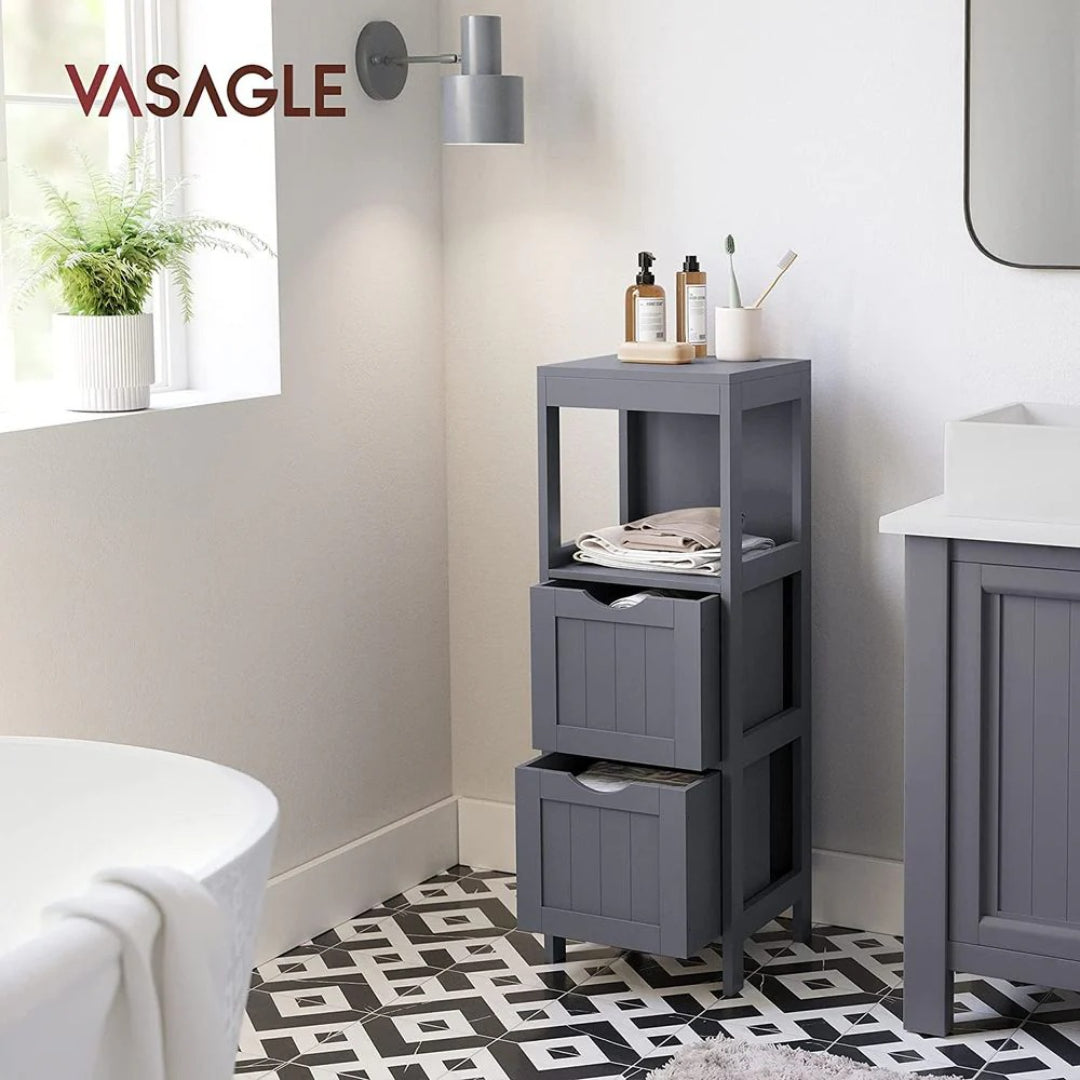 Bathroom Floor Cabinet With 2 Drawers Slim Storage 35in High