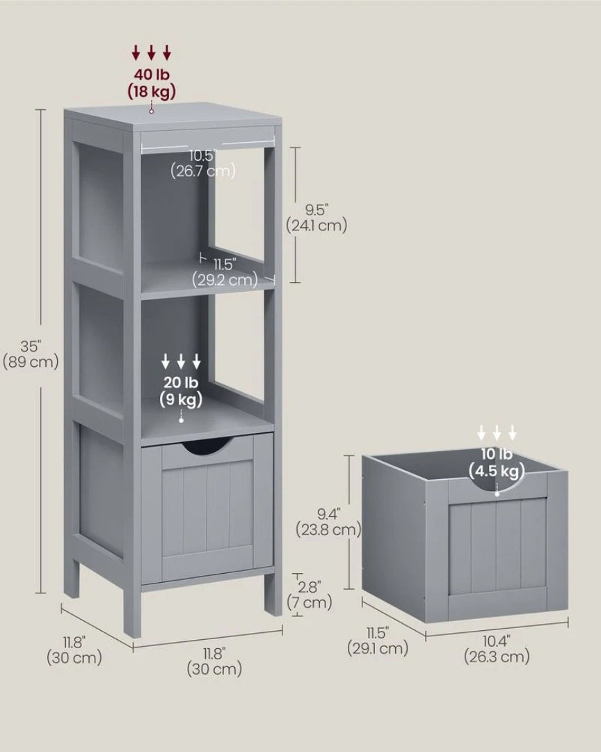 Bathroom Floor Cabinet With 2 Drawers Slim Storage 35in High