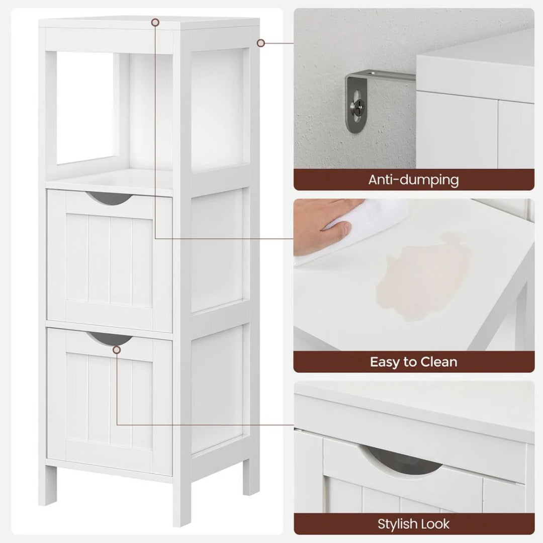 Bathroom Floor Cabinet With 2 Drawers Slim Storage 35in High