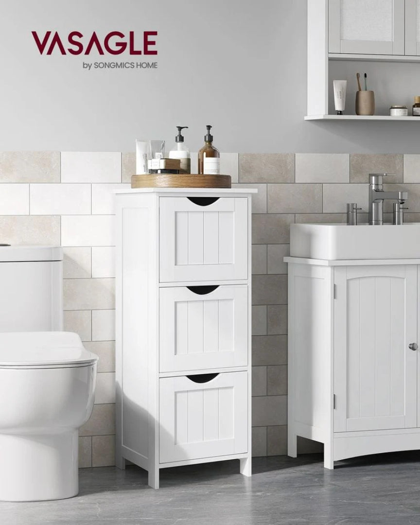 Bathroom Floor Cabinet With 3 Drawers Slim Storage 31.9in High