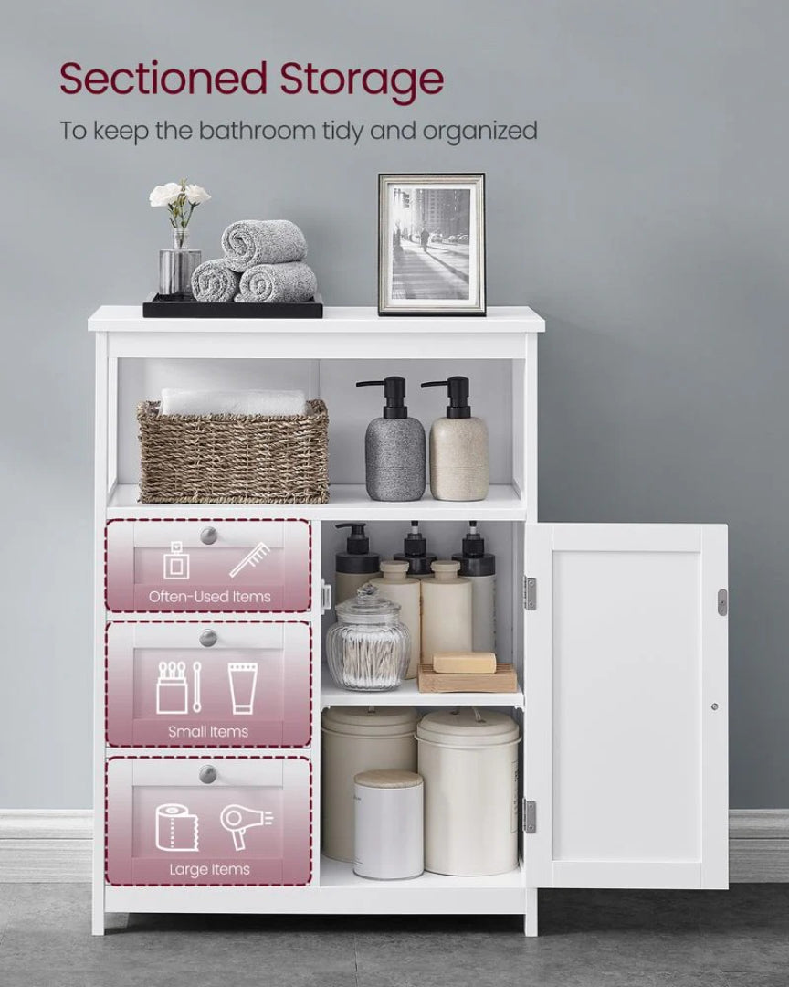 Bathroom Floor Storage Cabinet With 3 Drawers Adjustable Shelf