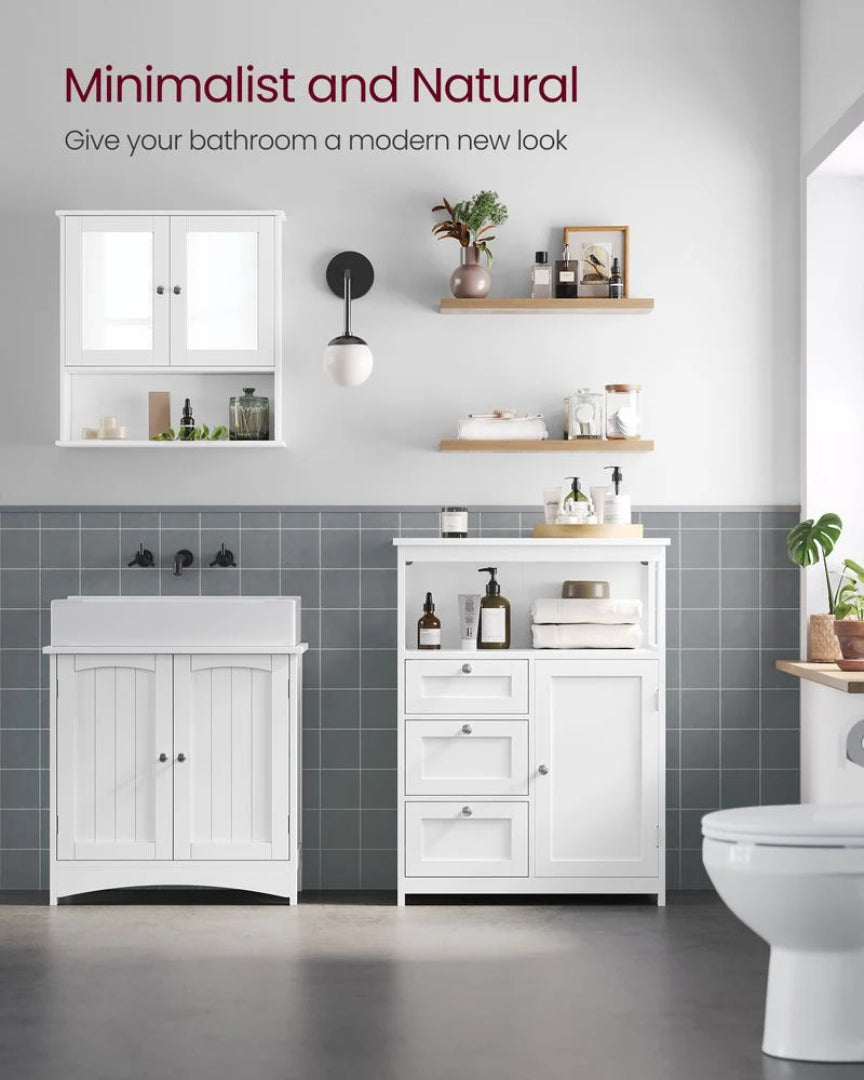 Bathroom Floor Storage Cabinet With 3 Drawers Adjustable Shelf
