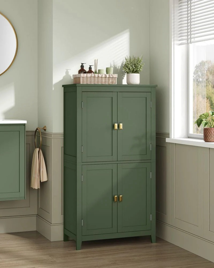 Bathroom Storage Cabinet Floor Cabinet 4 Doors Adjustable Shelves