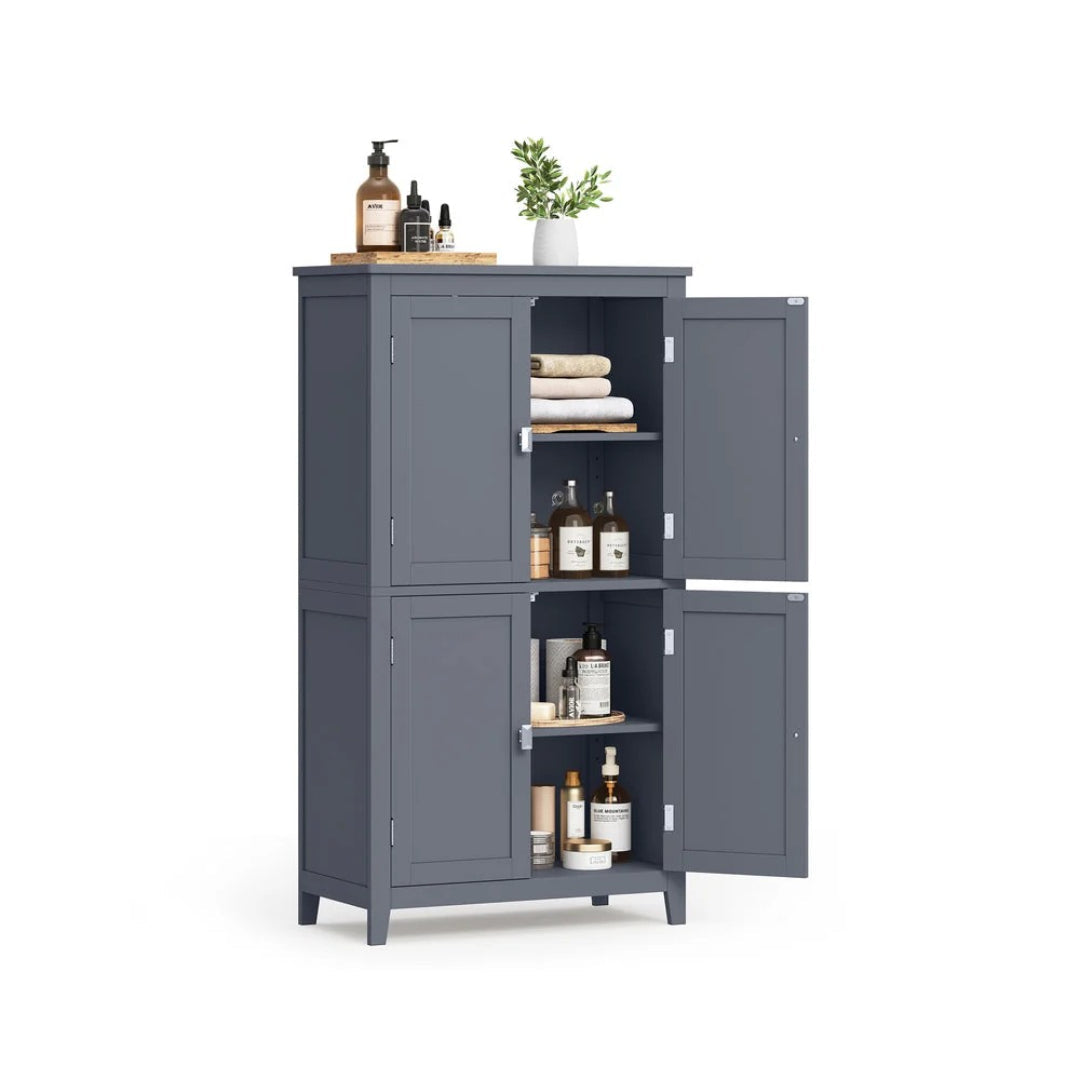 Bathroom Storage Cabinet Floor Cabinet 4 Doors Adjustable Shelves