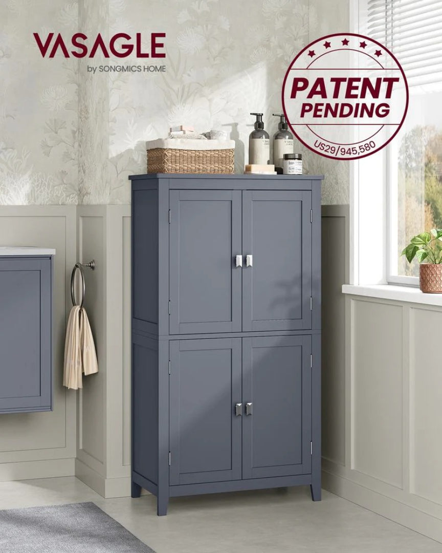 Bathroom Storage Cabinet Floor Cabinet 4 Doors Adjustable Shelves