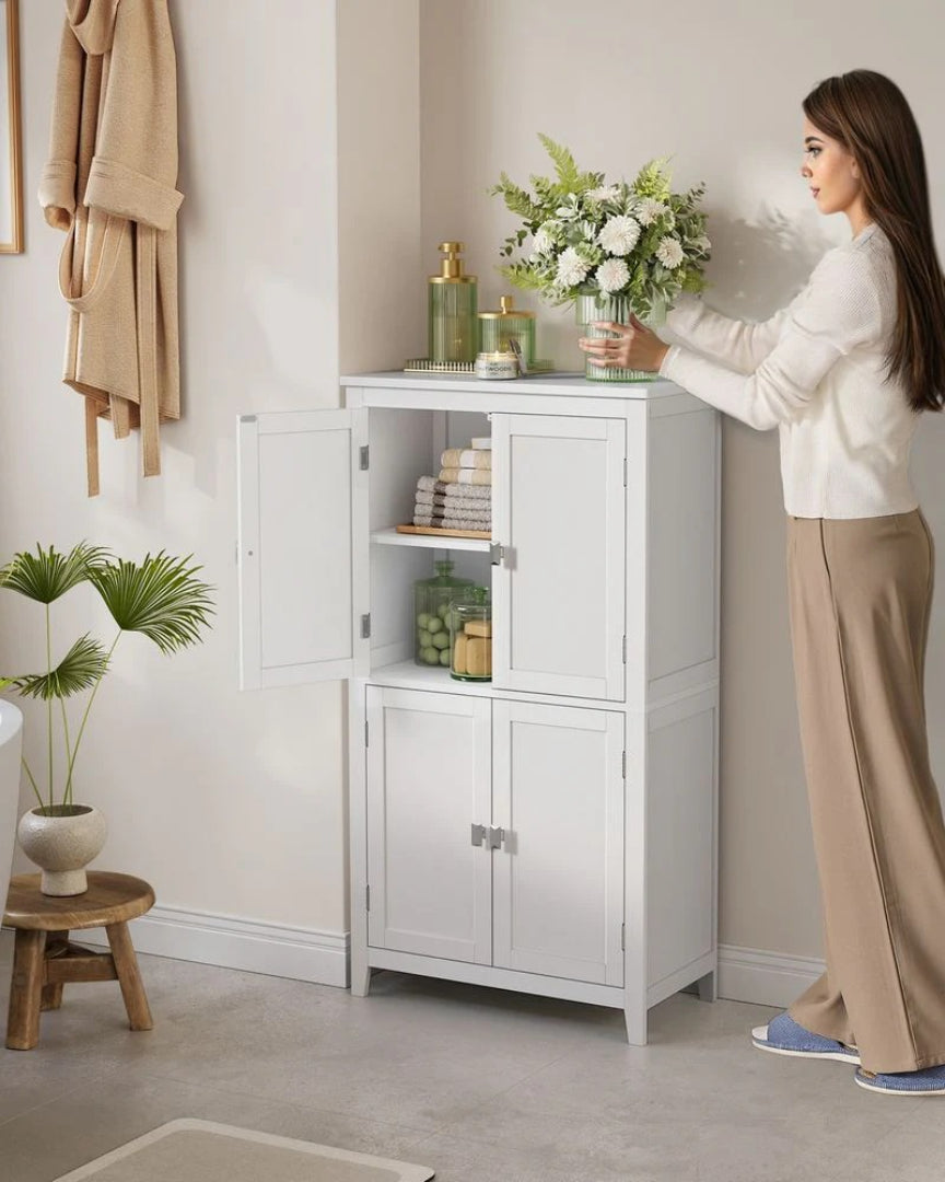 Bathroom Storage Cabinet Floor Cabinet 4 Doors Adjustable Shelves