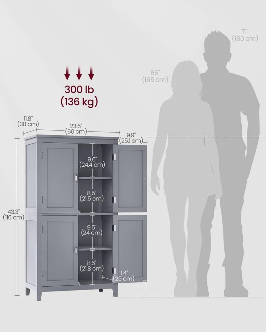 Bathroom Storage Cabinet Floor Cabinet 4 Doors Adjustable Shelves