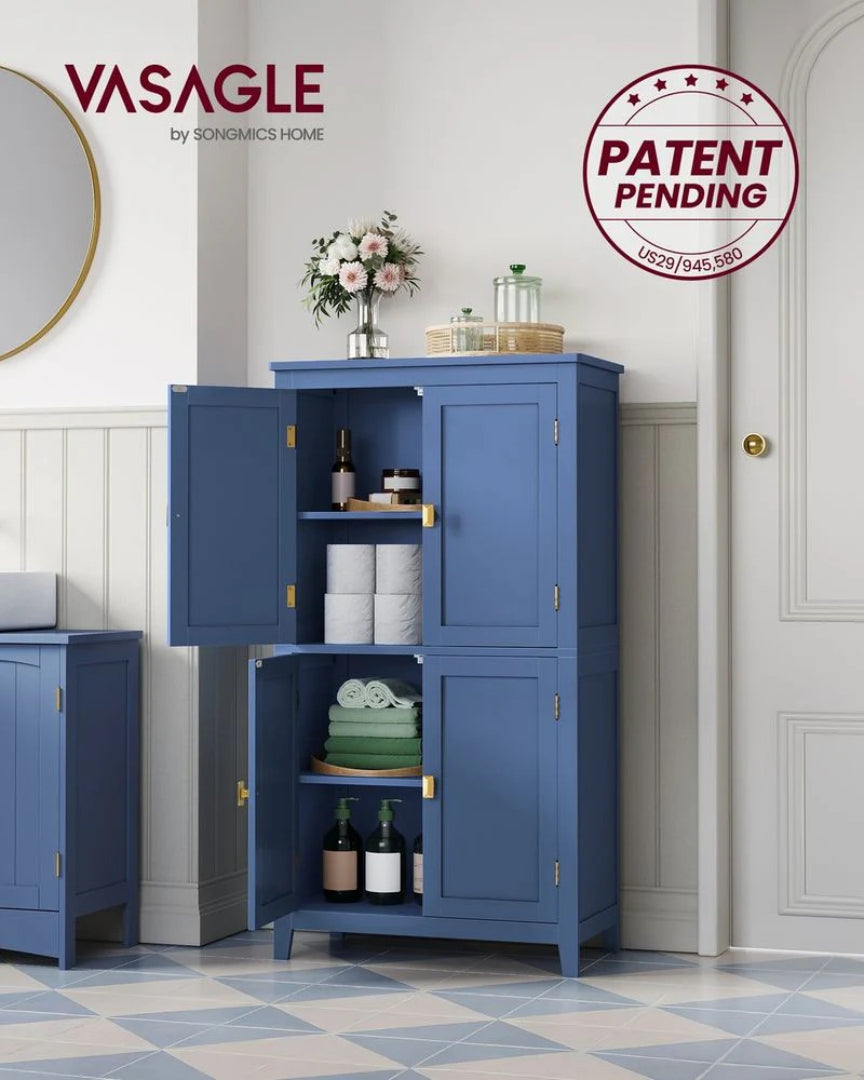 Bathroom Storage Cabinet Floor Cabinet 4 Doors Adjustable Shelves