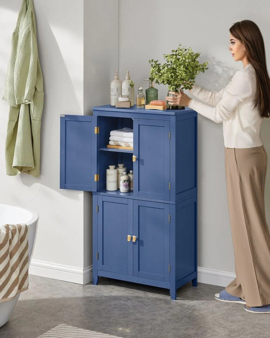 Bathroom Storage Cabinet Floor Cabinet 4 Doors Adjustable Shelves