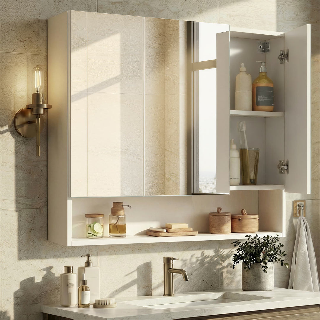 Bathroom Mirror Cabinet With Storage Wall Mounted 35.4in Wide