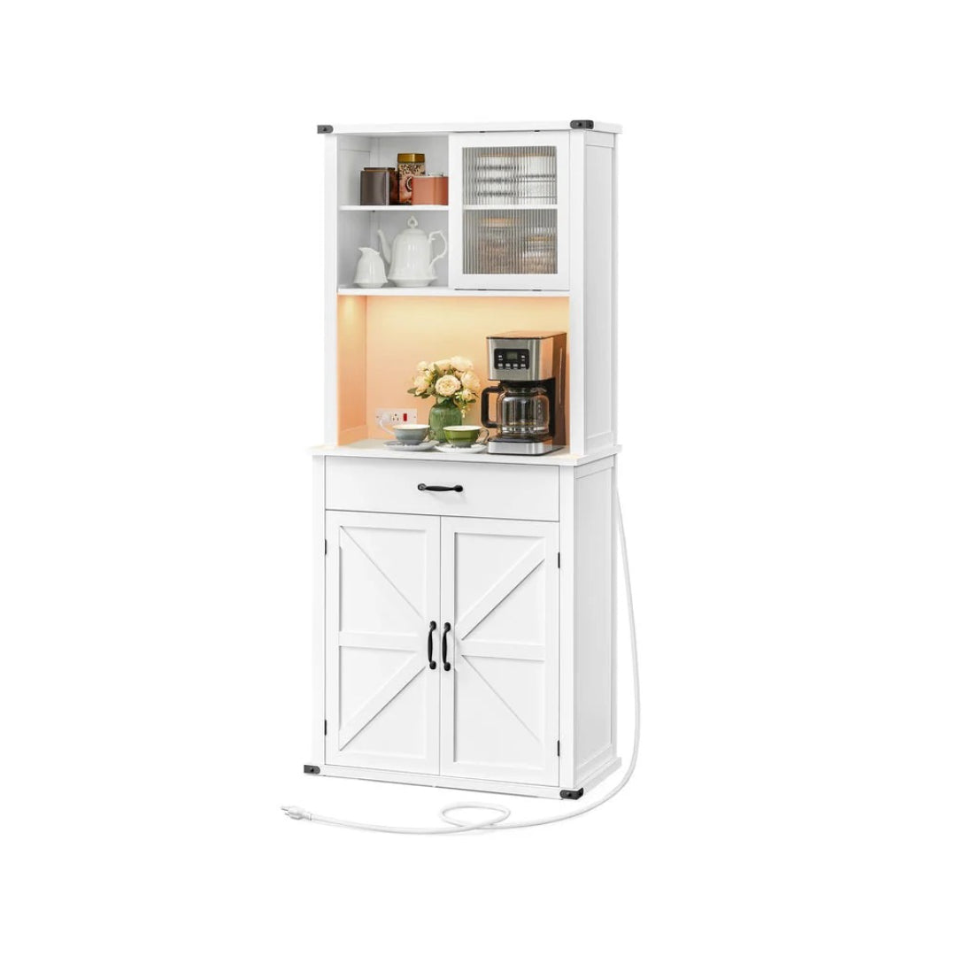 71-Inch Pantry Cabinet with Lights and Charging Station