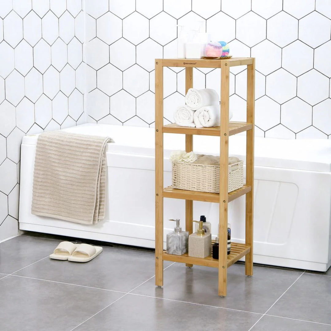 Bathroom Shelf 4-Tier Bamboo Storage Rack 38.6in High