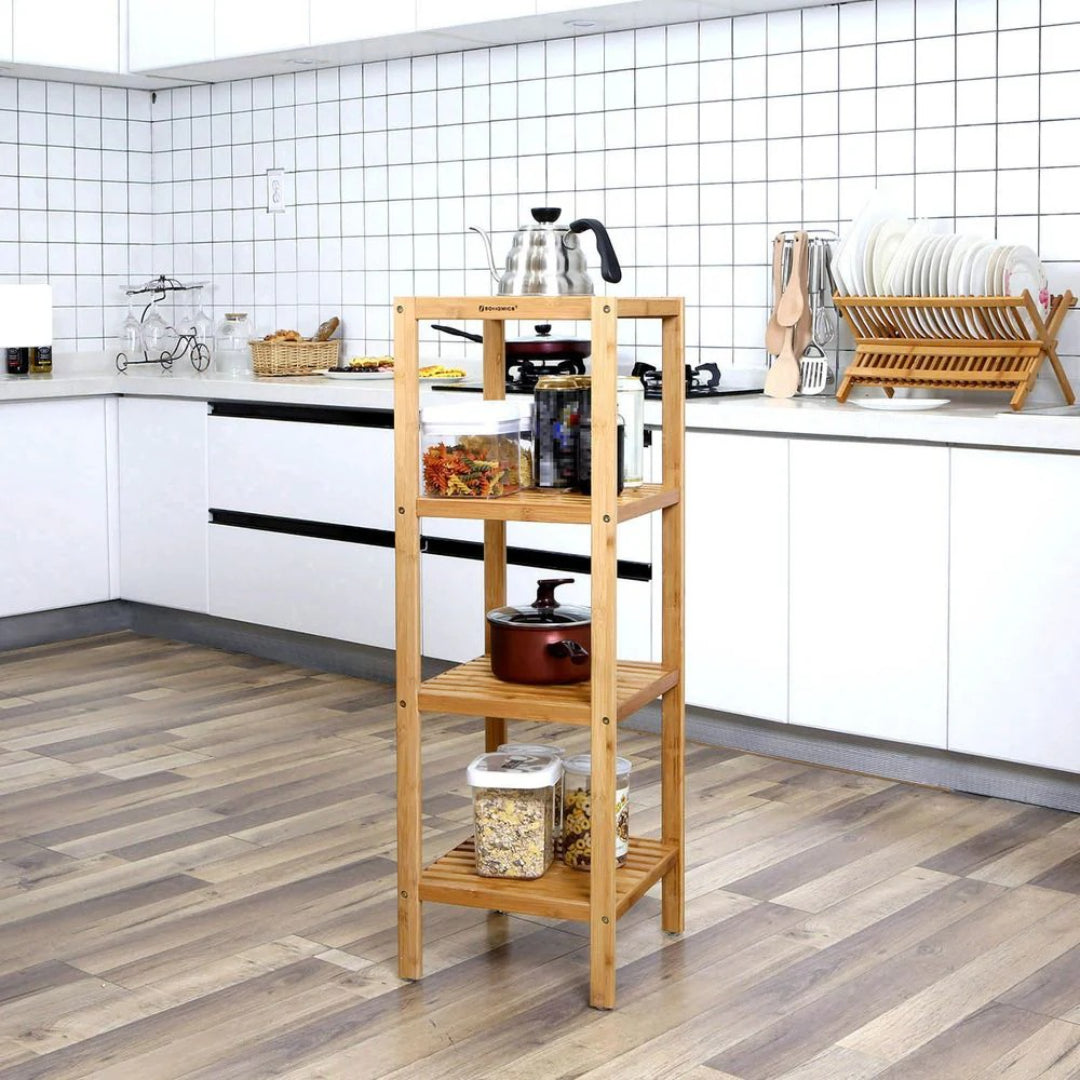 Bathroom Shelf 4-Tier Bamboo Storage Rack 38.6in High