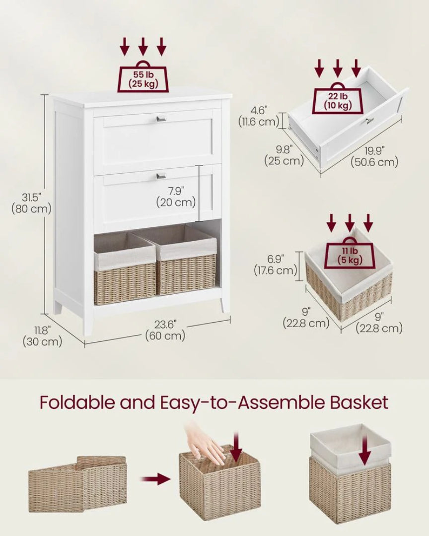 Bathroom Cabinet With 2 Drawers Storage Unit 23.6in Wide