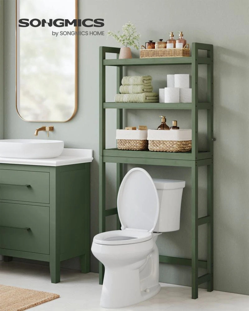 Over Toilet Bathroom Organizer 3-Tier Bamboo Shelf 66.9in High
