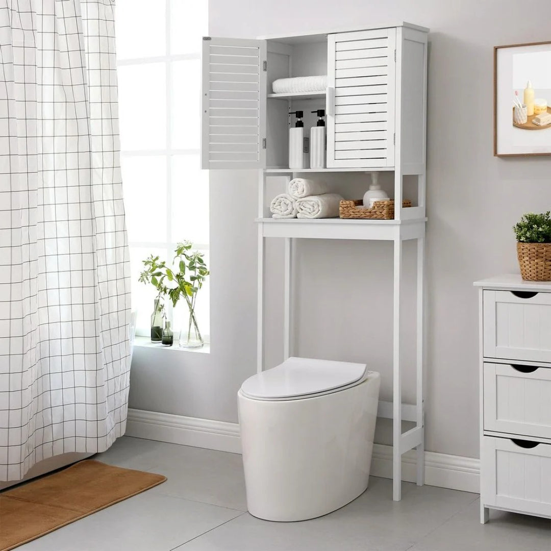 Bamboo Over Toilet Storage Cabinet With Doors And Shelf