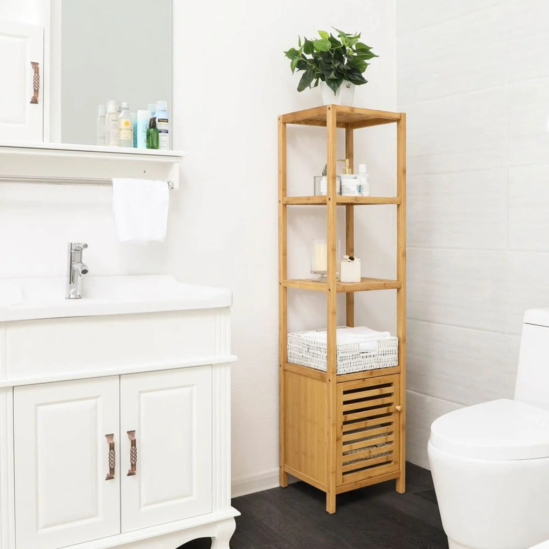 Bathroom Storage Cabinet 4-Tier Bamboo Floor Cabinet 55.5in High
