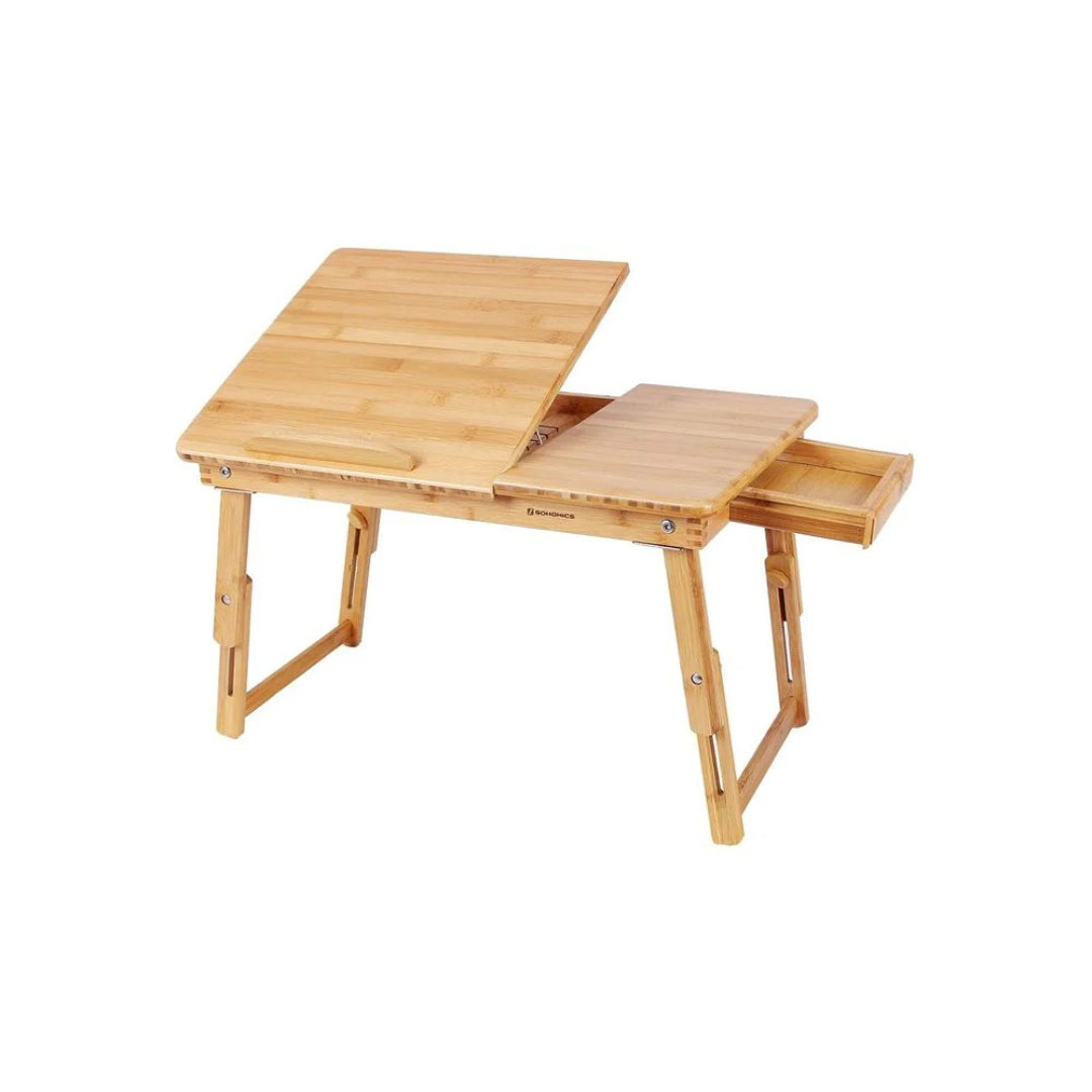 Bamboo Laptop Bed Desk With Tilting Top & Adjustable Height