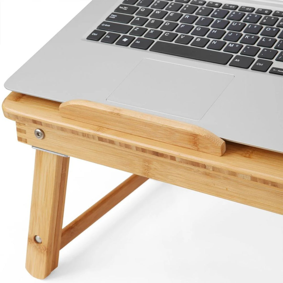 Bamboo Laptop Bed Desk With Tilting Top & Adjustable Height
