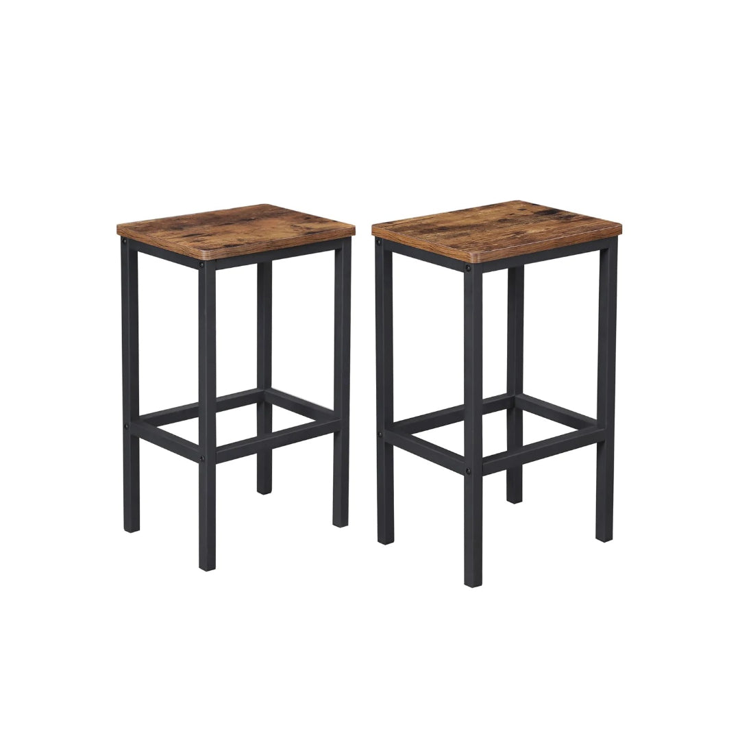 Industrial Bar Stools Set of 2 with Footrests, Rustic Counter Height Stools