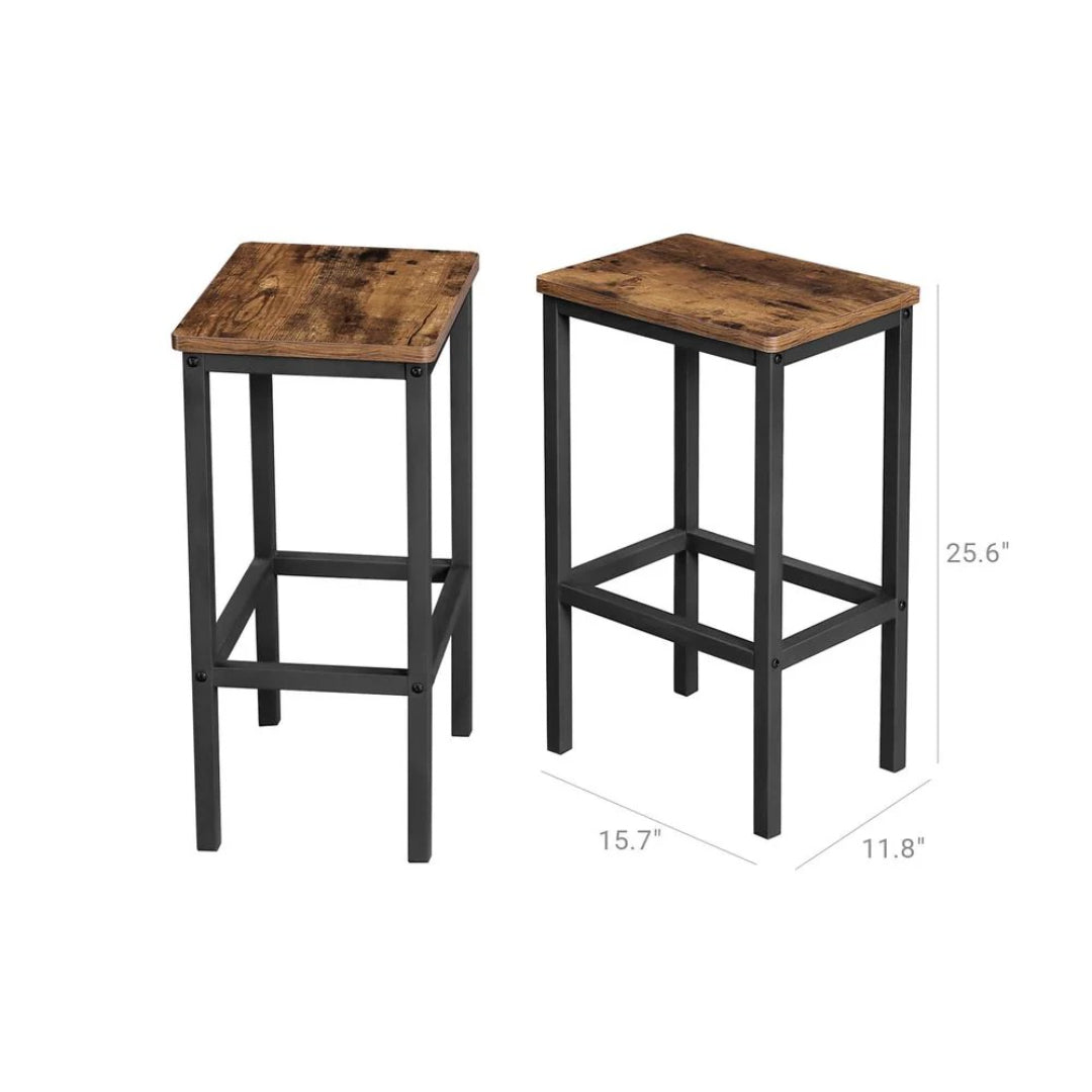 Industrial Bar Stools Set of 2 with Footrests, Rustic Counter Height Stools