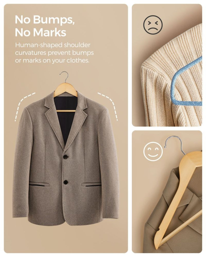 Wood Coat Hangers 20 Pack With Shoulder Notches