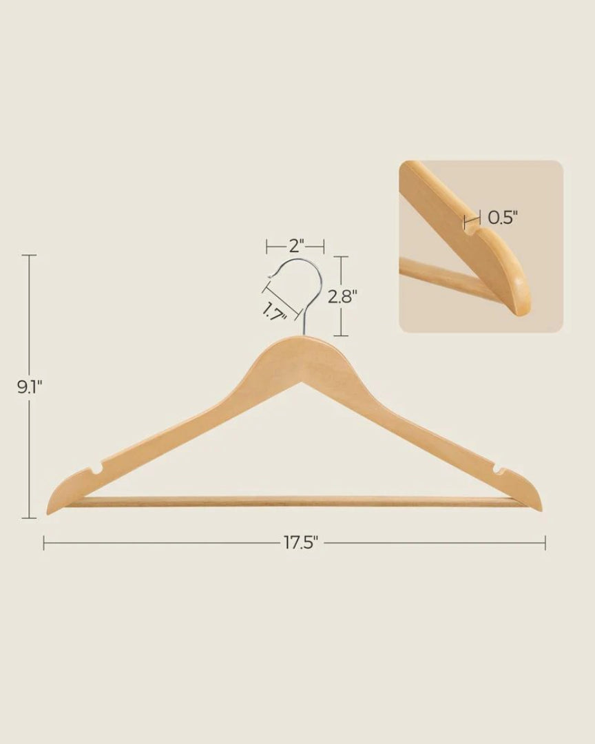 Wood Coat Hangers 20 Pack With Shoulder Notches