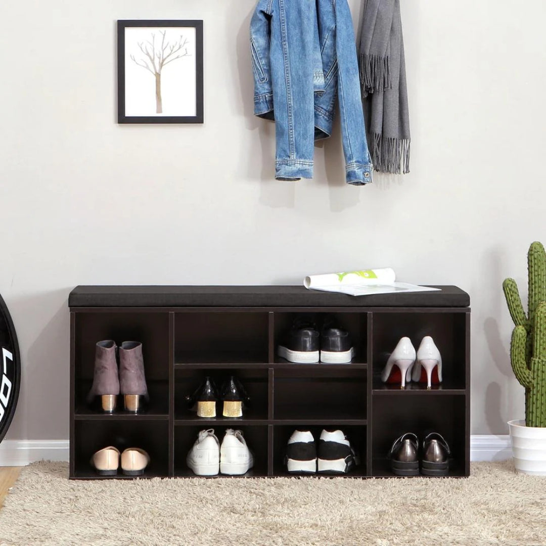 Shoe Storage Bench With Cushion, 9/10/12 Compartments Organizer
