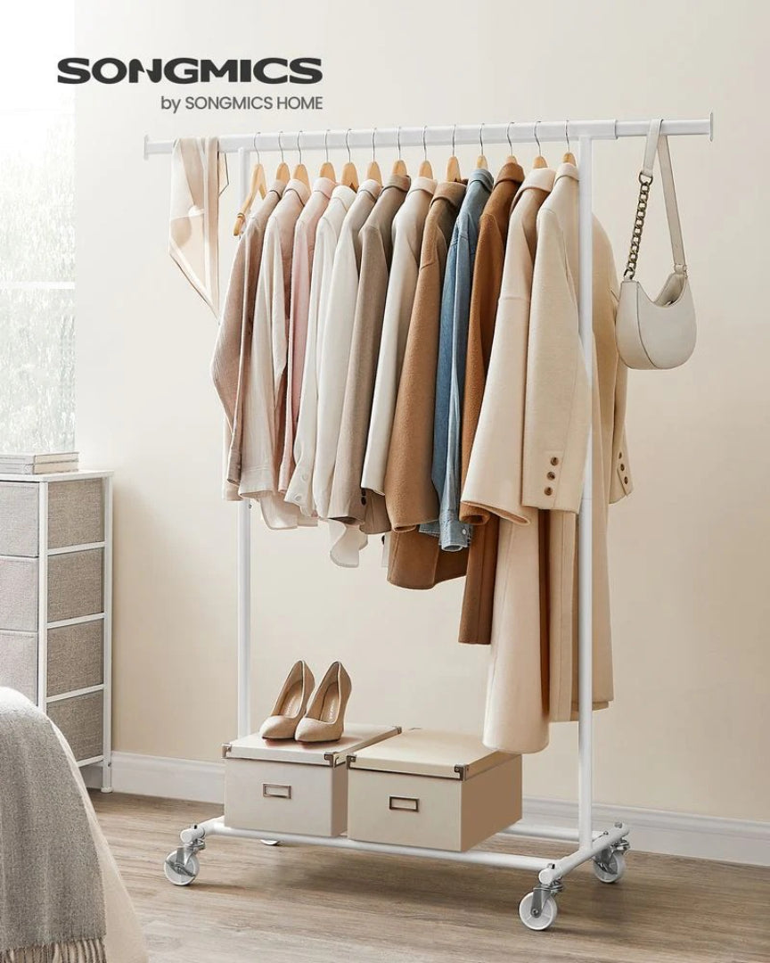 Clothes Rack With Extendable Rail Rolling Garment Rack 36.2-52in