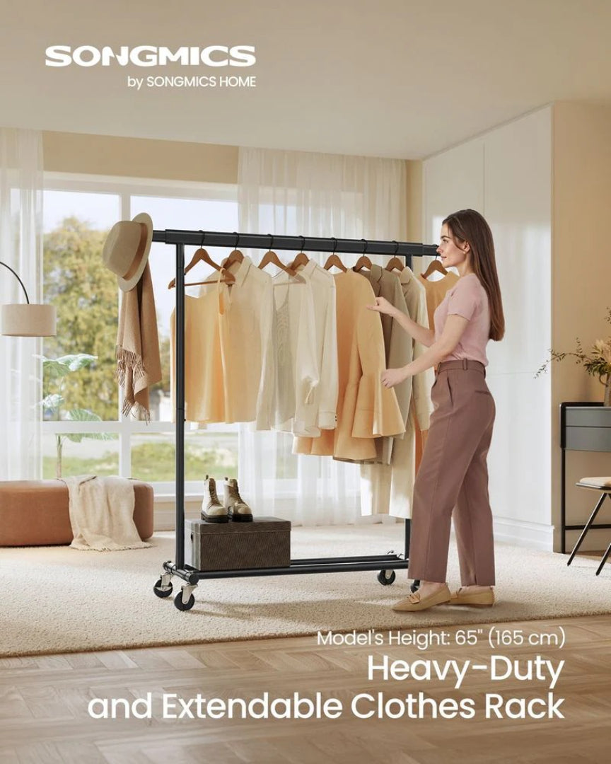 Clothes Rack With Extendable Rail Rolling Garment Rack 36.2-52in