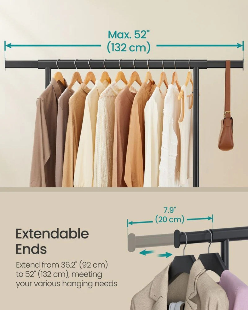 Clothes Rack With Extendable Rail Rolling Garment Rack 36.2-52in