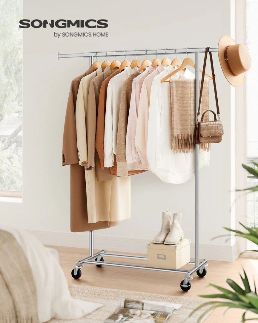 Clothes Rack With Extendable Rail Rolling Garment Rack 36.2-52in