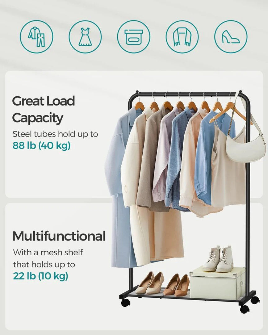Clothes Rack With Wheels Metal Garment Rack 35.8in Wide