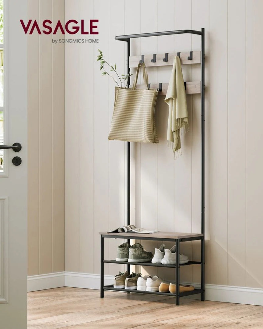 Hall Tree With Bench, Shoe Storage & 9 Hooks Entryway Coat Rack