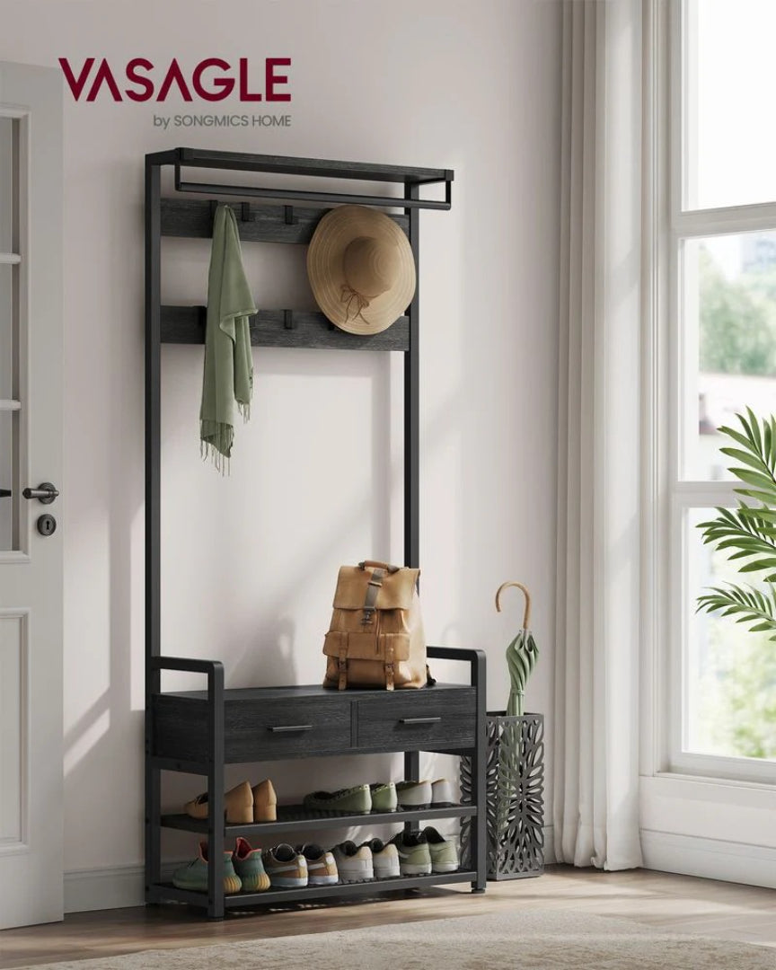 Hall Tree With Bench, Drawers, Hooks & Shoe Storage Entryway Unit