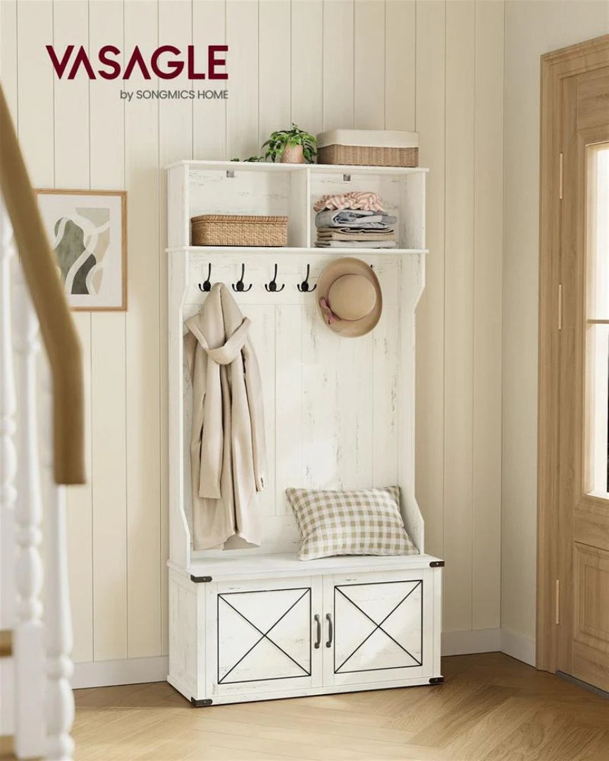Hall Tree With Bench, Shoe Cabinet & Hooks Entryway Storage Unit